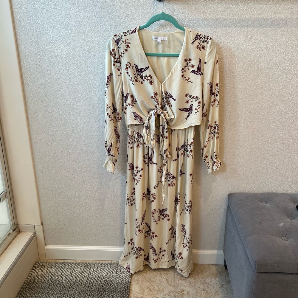 💗DR2 By Daniel Rain Ivory Bird Print Long Sleeve Dress